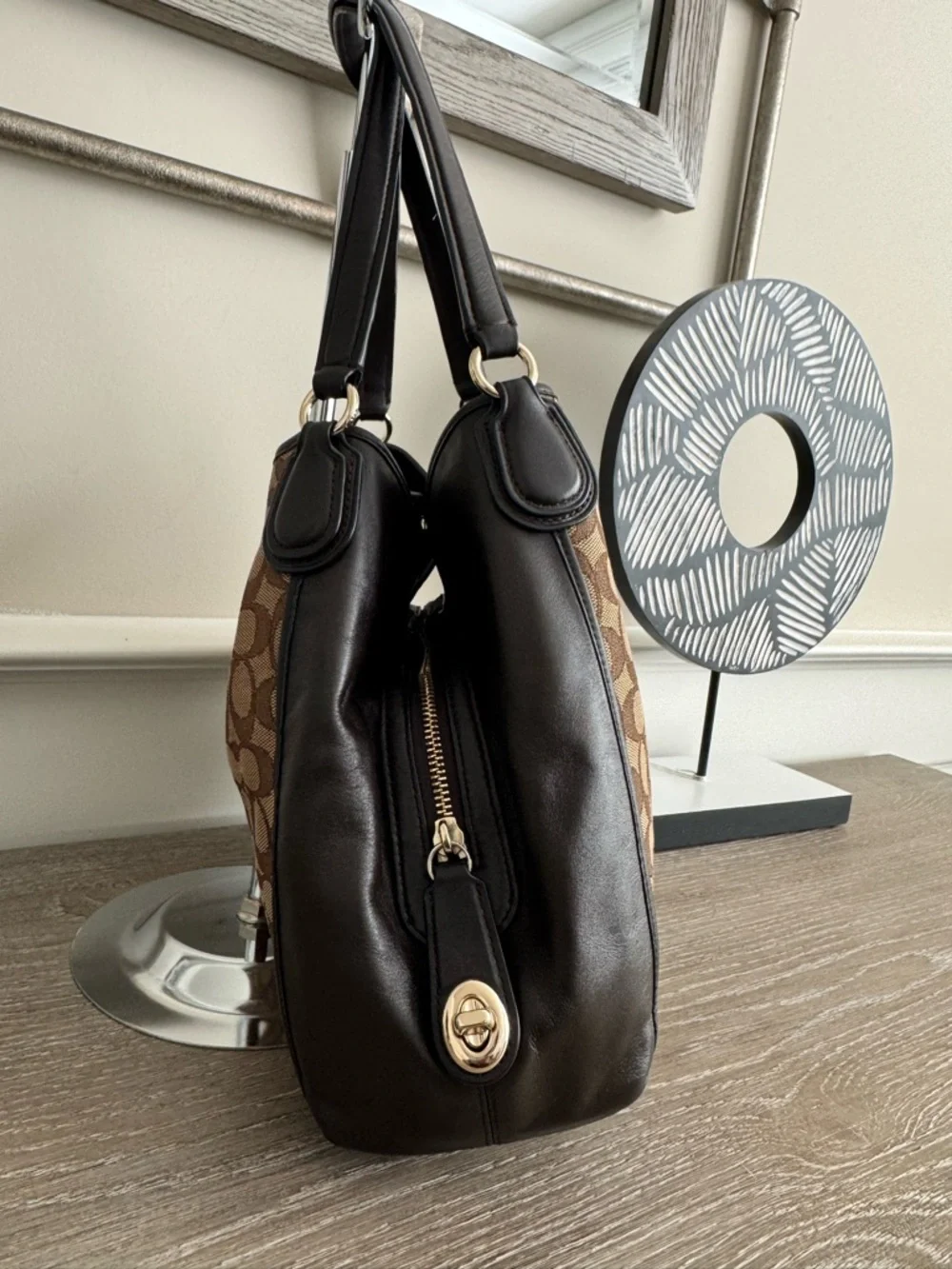 Coach Brown Signature Canvas Shoulder Bag with Dark Brown Trim - Picture 9 of 16